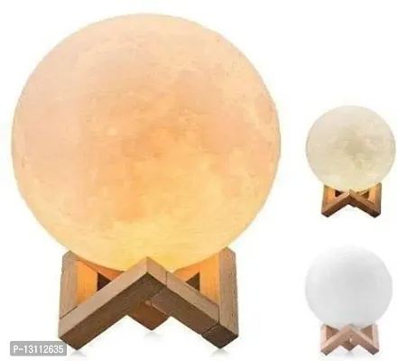 3D USB Rechargeable Moon Lamp Color Changing Sensor Touch Decoration Crystal Ball Night Lamp with Wooden Stand (15CM) Night Lamp&nbsp;&nbsp;(13 cm, Multicolor)