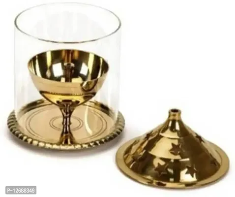 AKHAND DIYA Brass, Glass Table Diya&nbsp;&nbsp;(Height: 4 inch)_Glass Diya 211-thumb3