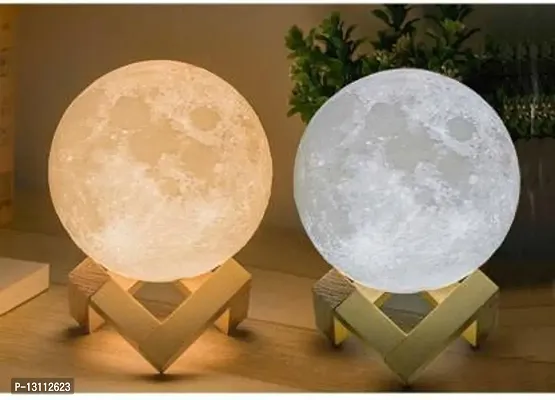 3D USB Rechargeable Moon Lamp Color Changing Sensor Touch Decoration Crystal Ball Night Lamp with Wooden Stand Night Lamp (15 cm, Multicolor) Night Lamp&nbsp;&nbsp;(15 cm, Multicolor)