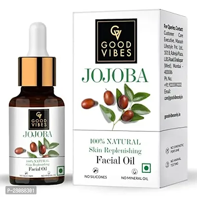 Good Vibes 100% Natural Jojoba Skin Replenishing Facial Oil, 10 ml | Lightweight Nourishing Moisturizing Formula For All Skin Types | Helps Reduce Wrinkle