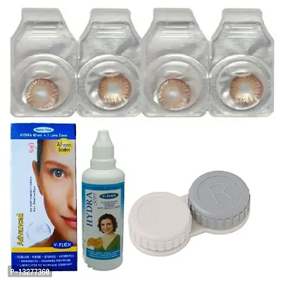 Brown-Brown Colored (2 Pairs) Soft Contact Lens (0 Power) with Solution  Case-thumb2