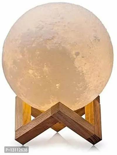 3D Printed USB Rechargeable Moon Lamp 7 Color Changing Sensor Touch Crystal Ball Night Lamp with Wooden Stand, Bedroom Lamp, Night Lamp for Bedroom, Bedroom Lamp for Kids (10CM) Night Lamp&nbsp;&nbsp;(10 cm, White, WARMWHITE, Pink, Multicolor)-thumb0