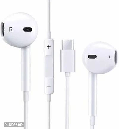 Earphone type c with mic Wired Headset&nbsp;&nbsp;(White, In the Ear)-thumb0