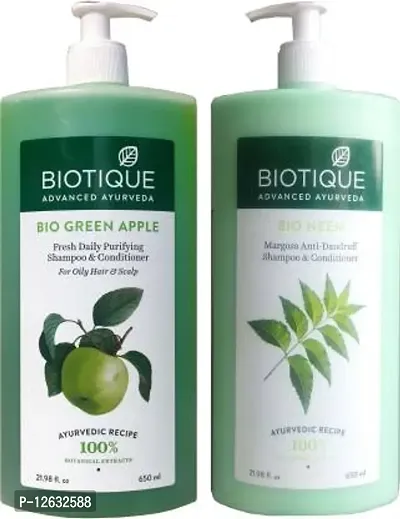 Biotique Green Apple and Neem Shampoo 650 ml Each Men  Women&nbsp;&nbsp;(1300 ml)