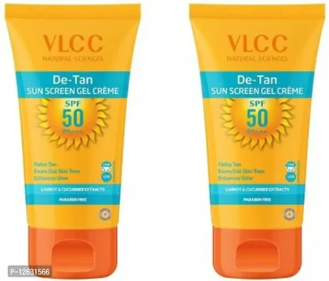 VLCC De-Tan Sun Screen Gel Cream - SPF 50 PA+++ (100 g) - Pack of 2