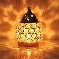 Brass Akhand Diya | Diamond Crystal Deepak/Dia | Akhand Jyot | Magical Lantern Brass Diya | Decorative Brass Crystal Oil Lamp | Tea Light Holder Lantern | Puja Lamp Brass Table Diya Brass Table Diya Crystal, Brass Table Diya&nbsp;&nbsp;(Height: 3.2 inch)-thumb1