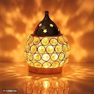 Brass Akhand Diya | Diamond Crystal Deepak/Dia | Akhand Jyot | Magical Lantern Brass Diya | Decorative Brass Crystal Oil Lamp | Tea Light Holder Lantern | Puja Lamp Brass Table Diya Brass Table Diya Crystal, Brass Table Diya&nbsp;&nbsp;(Height: 3.2 inch)-thumb2