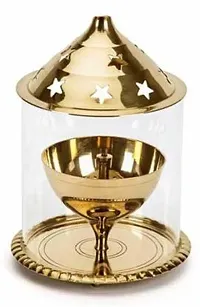 Brass Akhand Diya with Borosilicate Glass Brass Table Diya Set&nbsp;&nbsp;(Height: 4.5 inch)_Glass Diya 232-thumb1