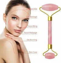Rose Quartz Jade Facial Roller  Gua Sha 100% Natural Pink Massage Stone Sourced from Highest Altitude of Himalaya Face Neck Facial Anti-aging, Drainage Massage, Reduce Fine lines, wrinkles Massager&nbsp;&nbsp;(Pink)-thumb3