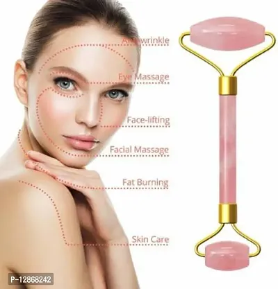 Rose Quartz Jade Facial Roller  Gua Sha 100% Natural Pink Massage Stone Sourced from Highest Altitude of Himalaya Face Neck Facial Anti-aging, Drainage Massage, Reduce Fine lines, wrinkles Massager&nbsp;&nbsp;(Pink)-thumb4