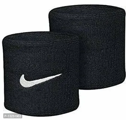 1 Pair Black Wrist Band for Tennis, Badminton Band Wrist Support (Black) - Pack of 1 Pair-thumb0