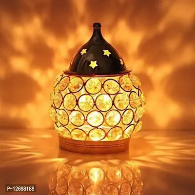 Brass Akhand Diya | Diamond Crystal Deepak/Dia | Akhand Jyot | Magical Lantern Brass Diya | Decorative Brass Crystal Oil Lamp | Tea Light Holder Lantern | Puja Lamp Brass Table Diya Brass Table Diya Brass Table Diya&nbsp;&nbsp;(Height: 5 inch)-thumb0