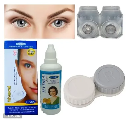 Grey Colored (1 Pair) Contact Lens (0 Power) with Solution  Case