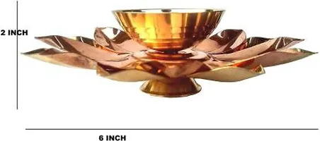 Brass And Copper Lotus Shape Akhand Diya Kamal Patti Diya Brass (Pack of 2) Table Diya&nbsp;&nbsp;(Height: 1.5 inch) : Copper Brass Diya 234-thumb1