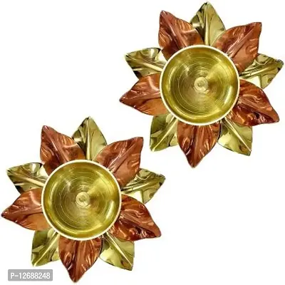 Copper Lotus Kamal Diya (Large) Brass, Copper (Pack of 2) Table Diya Set&nbsp;&nbsp;(Height: 1.5 inch) : Copper Brass Diya 228-thumb0