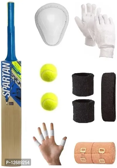 Blue/Yellow Sticker Poplar Willow Cricket Bat (For Tennis Ball) Size-6 Combo (8 Items)-thumb0