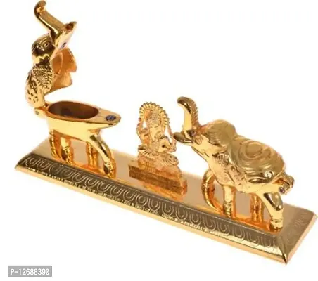 HandCrafted Lord Ganesha Roli Chawal Box With Elephants/ Double Beautiful Golden Metal Chandan Roli Chaopda, Chawal Akshat - Haldi Kumkum Box Chopda for Gift  Pooja Purpose Decorative Showpiece - 7 cm&nbsp;&nbsp;(Metal, Gold)_ES22