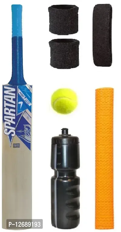 Blue Sticker Poplar Willow Cricket Bat (For Tennis Ball) Size-4 Combo (7 Items)-thumb0