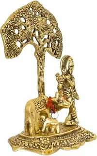 Lord Krishna playing Flute under Tree with Golden Cow and Calf Decorative Showpiece - 16.5 cm&nbsp;&nbsp;(Aluminium, Gold, Brown):Krishna Tree 213-thumb2