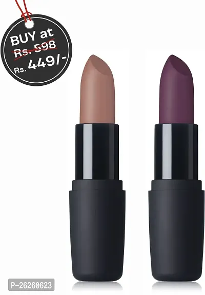 FACES CANADA Weightless Matte Lipstick Combo (Hot Plum  Buff Nude, 8 g)-thumb2