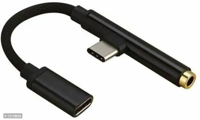 Black Usb Type-C 3.5 Mm Female Jack Charging and Audio Headphone L Shape Wired Phone Converter&nbsp;&nbsp;(Android)