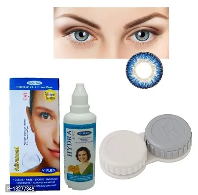 Deep Blue Colored (1 Pair) Contact Lens (0 Power) with Solution  Case