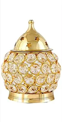 Akhand Diya | Diamond Crystal Deepak/Dia | Akhand Jyot | Magical Lantern Brass Diya | Decorative Brass Crystal Oil Lamp | Tea Light Holder Lantern | Puja Lamp ( Size : 4 inch ) Brass Table Diya&nbsp;&nbsp;(Height: 4 inch)-thumb1