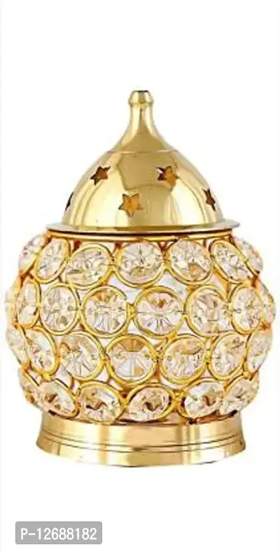 Brass Akhand Diya | Diamond Crystal Deepak/Dia | Akhand Jyot | Magical Lantern Brass Diya | Decorative Brass Crystal Oil Lamp | Tea Light Holder Lantern | Puja Lamp ( Size : 6 inch ) Brass Table Diya&nbsp;&nbsp;(Height: 6 inch)-thumb0