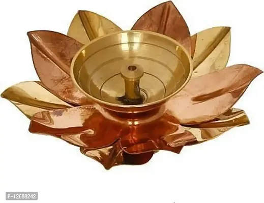 Copper Lotus Flower Shape Decor copper Aarti Diya Pooja Deepak Table Diya Brass, Copper Table Diya Set&nbsp;&nbsp;(Height: 1.5 inch) : Copper Brass Diya 204-thumb0