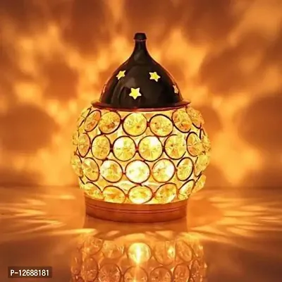 Brass Akhand Diya | Diamond Crystal Deepak/Dia | Akhand Jyot | Magical Lantern Brass Diya | Decorative Brass Crystal Oil Lamp | Tea Light Holder Lantern | Puja Lamp Brass Brass Table Diya&nbsp;&nbsp;( Height: 4 inch  )-thumb0