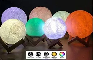 3D Printing LED Touch Sensor Wireless Rechargeable Bedroom Moon Night Lamp with Wooden Stand Night Lamp&nbsp;&nbsp;(12 cm, Multicolor)-thumb2