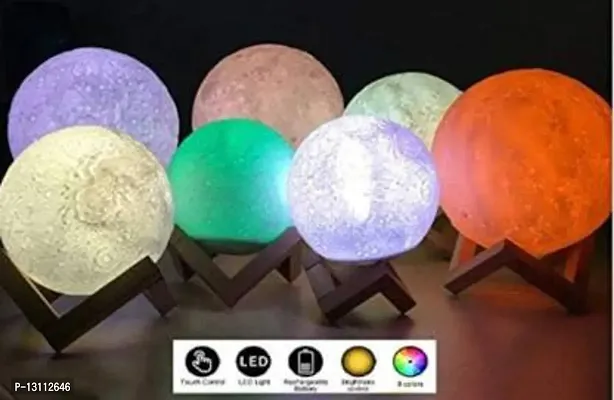 3D Printing LED Touch Sensor Wireless Rechargeable Bedroom Moon Night Lamp with Wooden Stand Night Lamp&nbsp;&nbsp;(12 cm, Multicolor)-thumb3