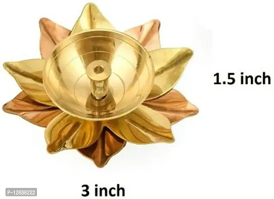 Small brass copper Akhand diya Kamal Ptta lotus Set of 2 Copper, Brass (Pack of 2) Table Diya Set&nbsp;&nbsp;(Height: 1.5 inch) : Copper Brass Diya 217-thumb2