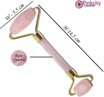 Jade Roller Rose Quartz Face Roller Scrapping Massage Tools, Anti-Aging Beauty Kits for Slimming, Firming Skin - Natural Jade Stone Facial Roller for Face, Eyes, Neck, Noiseless Massager Massager&nbsp;&nbsp;(Pink)-thumb1