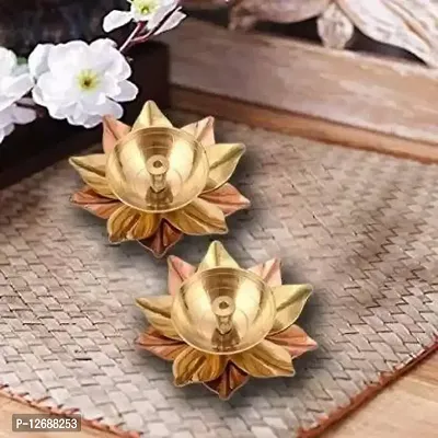 Akhand Kamal Lotus Diya Akhand Jyot Magical Lantern Brass Diya Puja Lamp Copper, Brass (Pack of 2) Table Diya Set&nbsp;&nbsp;(Height: 1.5 inch) : Copper Brass Diya 229-thumb0