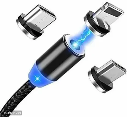 3-IN-1 Magnetic data cable With Led connect All Mobile Android Type C 1m Magnetic Charging Cable 1 m Magnetic Charging Cable&nbsp;&nbsp;(Compatible with All Mobile, Black, One Cable)-thumb0