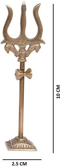 Brass Trishul with Damru Decorative Handcrafted Figurine Decorative Showpiece Decorative Showpiece - 10 cm&nbsp;&nbsp;(Brass, Gold)-thumb1