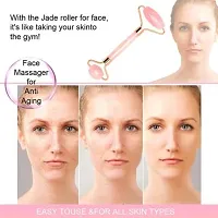 jaderoller Rose Quartz Roller and Gua sha set Rose Quartz Roller and Guasha set for facial skincare and skin rejuvenation, Wrinkles, Eye Puffiness Massager&nbsp;&nbsp;(Pink, Gold)-thumb3