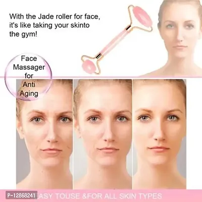 jaderoller Rose Quartz Roller and Gua sha set Rose Quartz Roller and Guasha set for facial skincare and skin rejuvenation, Wrinkles, Eye Puffiness Massager&nbsp;&nbsp;(Pink, Gold)-thumb4