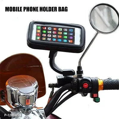 Waterproof Universal Rear View Mirror with Mount Poly-Carbonate Plastic Zip Pouch Mount Stand 360 Degree Rotation for Bike/Motorcycle Mobile Holder...