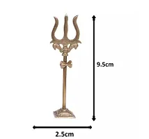 Lord Shiva Brass Trishul with Damru On Stand for Temple, Worship (Height-10cm)-thumb1