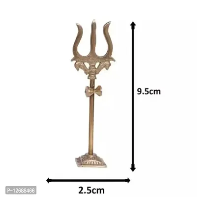 Lord Shiva Brass Trishul with Damru On Stand for Temple, Worship (Height-10cm)-thumb2