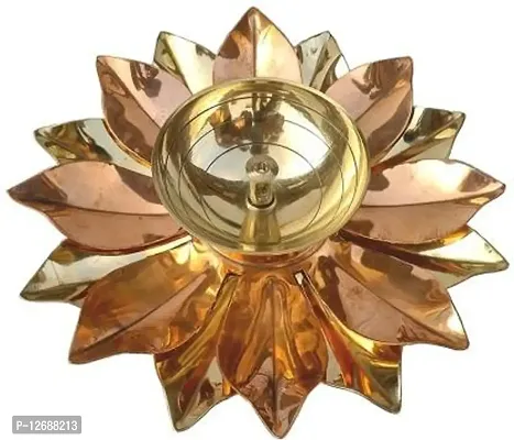 Brass And Copper Lotus Shape Akhand Diya Kamal Patti Diya Brass Table Diya&nbsp;&nbsp;(Height: 1.5 inch) : Copper Brass Diya 209-thumb0