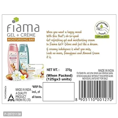 Fiama Gel Cregrave;me Moisturizing Bar, Frangipani And Almond Cream, For Creamy Indulgence, 125g Soap (Pack of 3)-thumb2