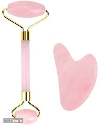 jaderoller Rose Quartz Roller Gua Sha Face Massager Rose Quartz Face Roller and Gua Sha Set for Beautiful Skin Detox - Facial Body Eyes Neck Massager Tool Reduce Wrinkles Aging - Original Natural Stone Massager&nbsp;&nbsp;(Pink)-thumb0