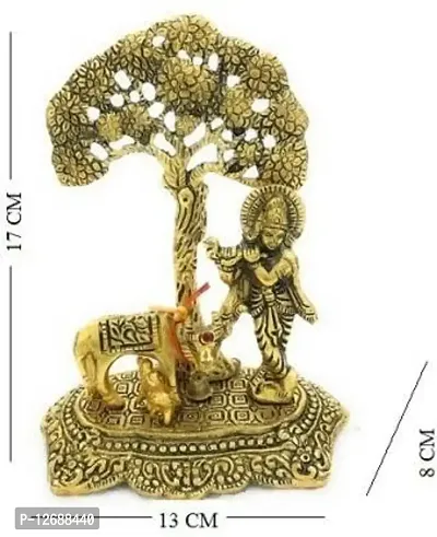 Krishna with Cow Standing Under Tree Decorative Showpiece - 17 cm&nbsp;&nbsp;(Aluminium, Gold):Krishna Tree 208-thumb3