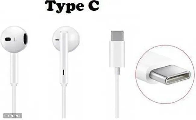 USB Type C earphones/ headphone TYPE C HANDFREE Wired Headset&nbsp;&nbsp;(White, In the Ear)-thumb0