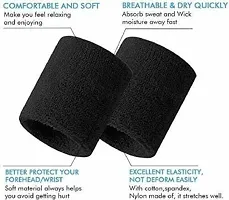 1 Pair Black Wrist Band for Tennis, Badminton Band Wrist Support (Black) - Pack of 1 Pair-thumb1