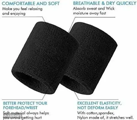 1 Pair Black Wrist Band for Tennis, Badminton Band Wrist Support (Black) - Pack of 1 Pair-thumb2