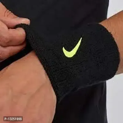 Sweatband Wrist Band Wrist Support For Gym  Sports (Black) - Pack of 1 Pair-thumb2